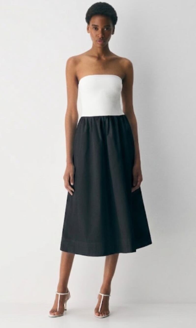 Aritzia Babaton EUC Fluid Poplin Strapless Contour Midi Dress White Black $128